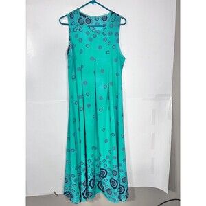 Teal Floral Sun Dress Sleeveless Midi Thin Flowy Sz M? No Tag See Measurements